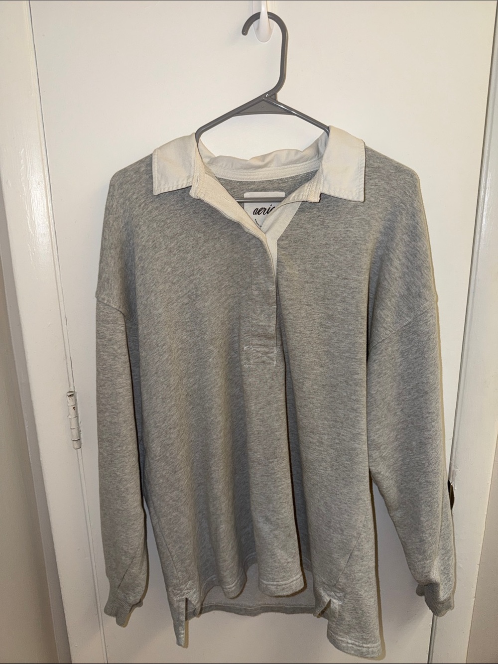 Aerie Cozy Polo Boyfriend T-shirt - Light Gray - Size S
